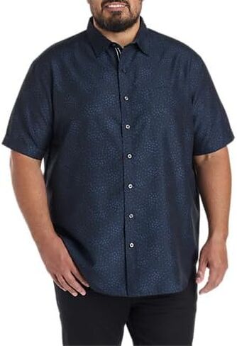 DXL Men's Big and Tall Microfiber Geometric Print Sport Shirt in Saudi Arabia
