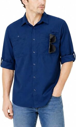 Ousafeve Men’s Fishing Shirts Long Sleeve with Zipper Pockets UPF50+ Safari Button Down Shirts for Hiking Travel Camping in Saudi Arabia