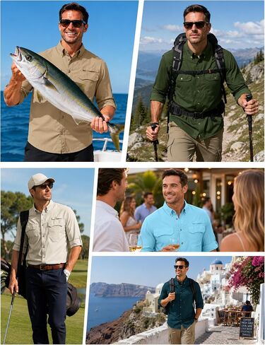 Roadbox Men's Sun Protection Fishing Shirt, Long Sleeve Cool Dry Lightweight UPF 50+ Shirts for Hiking Safari Camping Travel in Kuwait