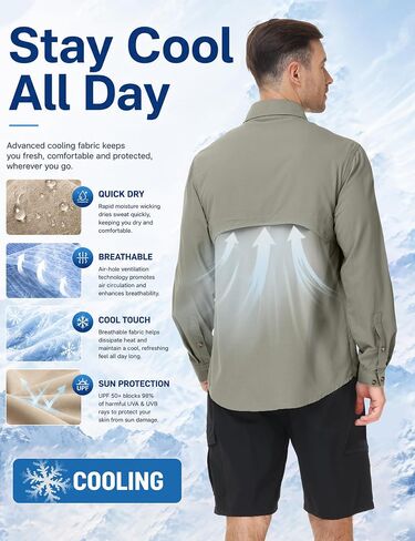 Roadbox Men's Sun Protection Fishing Shirt, Long Sleeve Cool Dry Lightweight UPF 50+ Shirts for Hiking Safari Camping Travel in Kuwait