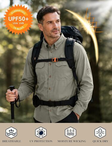 Roadbox Men's Sun Protection Fishing Shirt, Long Sleeve Cool Dry Lightweight UPF 50+ Shirts for Hiking Safari Camping Travel in Kuwait
