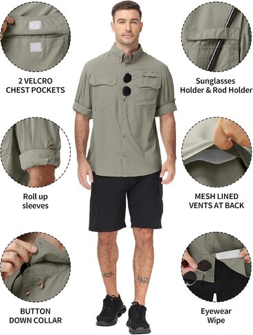 Roadbox Men's Sun Protection Fishing Shirt, Long Sleeve Cool Dry Lightweight UPF 50+ Shirts for Hiking Safari Camping Travel in Kuwait