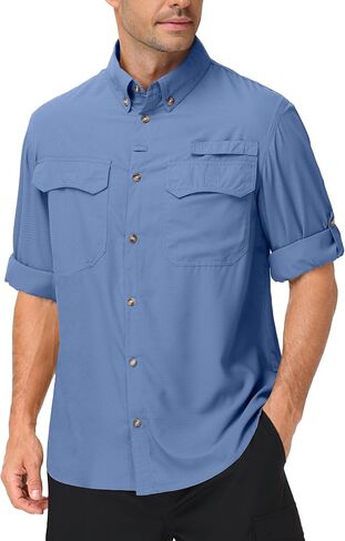 Roadbox Men's Sun Protection Fishing Shirt, Long Sleeve Cool Dry Lightweight UPF 50+ Shirts for Hiking Safari Camping Travel in Kuwait
