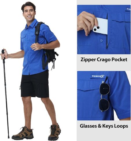 Satankud Mens UPF 50+ Fishing Shirts Short Sleeve Lightweight Quick Dry Hiking Travel Safari Work Shirt Zip Pocket in Saudi Arabia