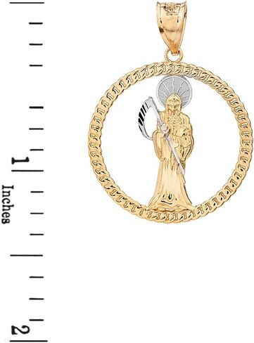 14k Two-Tone Gold Santa Muerte Round Rope Design Frame Pendant in Kuwait