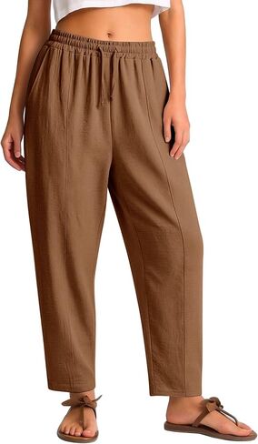 Women's Casual Cropped Pants Loose Casual Palazzo Trousers Drawstring Wide Leg Lounge Pants with Pockets in Saudi Arabia