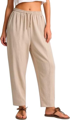 Women's Casual Cropped Pants Loose Casual Palazzo Trousers Drawstring Wide Leg Lounge Pants with Pockets in Saudi Arabia