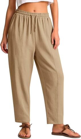 Women's Casual Cropped Pants Loose Casual Palazzo Trousers Drawstring Wide Leg Lounge Pants with Pockets in Saudi Arabia