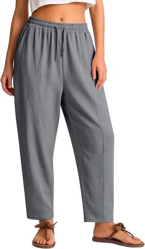 Women's Casual Cropped Pants Loose Casual Palazzo Trousers Drawstring Wide Leg Lounge Pants with Pockets in Saudi Arabia