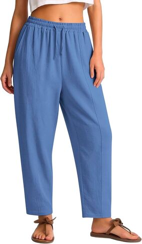 Women's Casual Cropped Pants Loose Casual Palazzo Trousers Drawstring Wide Leg Lounge Pants with Pockets in Saudi Arabia