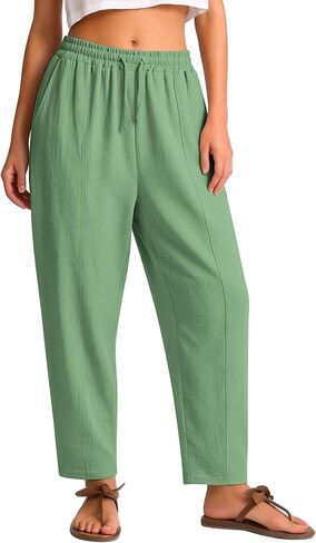 Women's Casual Cropped Pants Loose Casual Palazzo Trousers Drawstring Wide Leg Lounge Pants with Pockets in Saudi Arabia