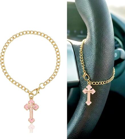 Car Rosary for Car, Steering Wheel Charm, Steering Wheel Rosary Charm with Virgin Mary & Cross, Cars Accessories for Rearview Mirror Protection Decor in Saudi Arabia