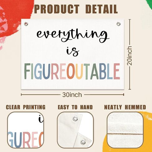 Everything is Figureoutable Inspirational Wall Decor Canvas Banner, Positive Affirmations Motivational Wall Hanging Banner Flag for Kids Room Bedroom Classroom Office Decor, 20x30 Inch in Kuwait