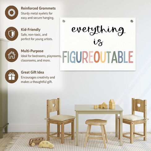 Everything is Figureoutable Inspirational Wall Decor Canvas Banner, Positive Affirmations Motivational Wall Hanging Banner Flag for Kids Room Bedroom Classroom Office Decor, 20x30 Inch in Kuwait