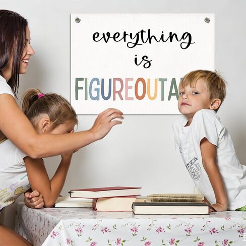 Everything is Figureoutable Inspirational Wall Decor Canvas Banner, Positive Affirmations Motivational Wall Hanging Banner Flag for Kids Room Bedroom Classroom Office Decor, 20x30 Inch in Kuwait