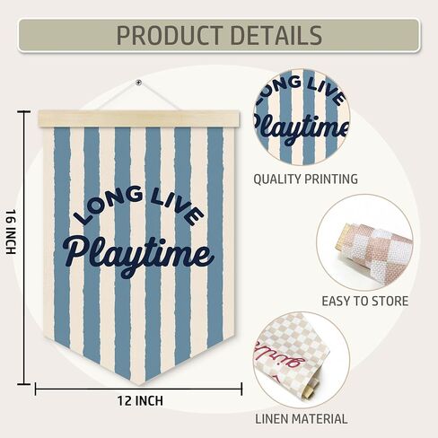 غرفة لعب الأطفال راية ديكور الحائط، ديكور حضانة الطفل الصبي، الأزرق خمر طويل العمر اللعب جدار الفن شنقاديكور للمنزل، طفل صغير غرفة الأولاد قماش راية المنتجات، 12x16in in Kuwait