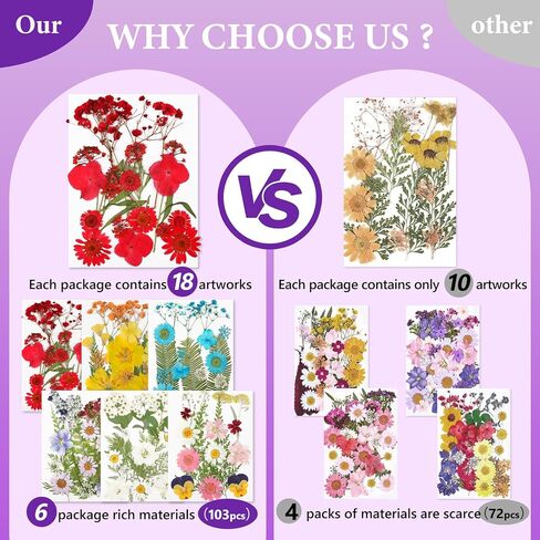 NESCCI Dried Pressed Flowers for Resin, 103pcs Real Nature Dried Flowers for Crafts Bulk Dry Flowers Leaves Kit Used for Resin Molds Scrapbooking DIY Art Crafts Candle Soap Making Nails Décor in Saudi Arabia