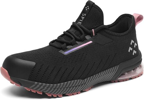 SPIEZ Women's Safety Shoes, Composite Toe Work Sneakers with Air Cushion,Lightweight Walking Breathable Flexible Fashion Sneakers for Work and Daily Wear,Black Pink,Black Yellow in Kuwait