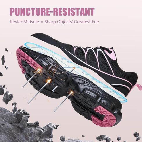 Steel Toe Shoes for Men - Lightweight Non Slip Work Shoes Women - Comfortable with Kevlar Midsole Safety Sneakers for Construction Warehouses Factories in Kuwait