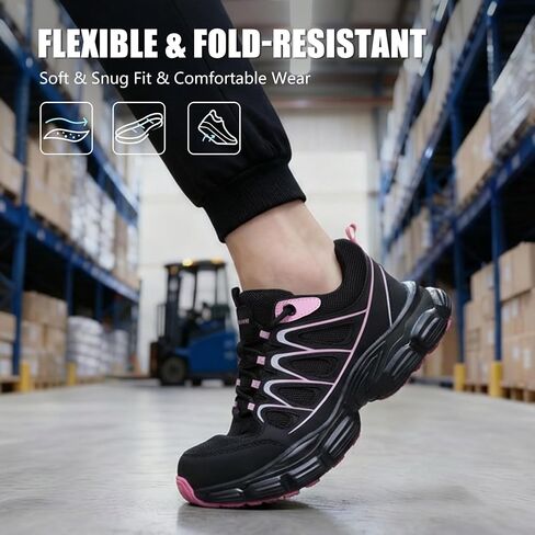 Steel Toe Shoes for Men - Lightweight Non Slip Work Shoes Women - Comfortable with Kevlar Midsole Safety Sneakers for Construction Warehouses Factories in Kuwait