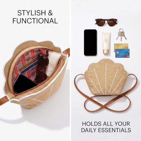 Straw Purse, Shells Crossbody Bag Woven Wallet, Summer Beach Shoulder Bags, Fashion Seashell Straw Purse in Kuwait