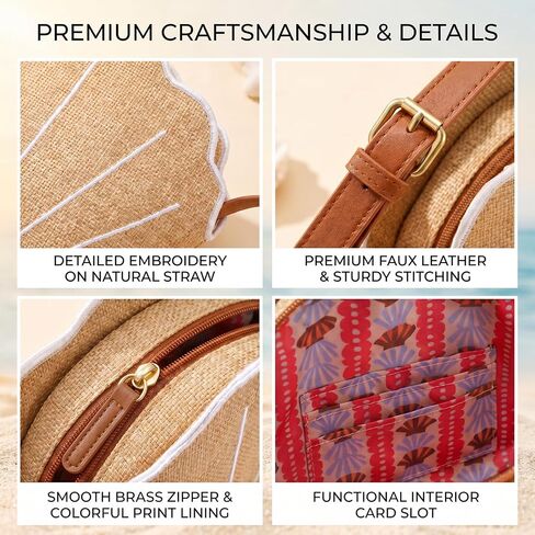 Straw Purse, Shells Crossbody Bag Woven Wallet, Summer Beach Shoulder Bags, Fashion Seashell Straw Purse in Kuwait