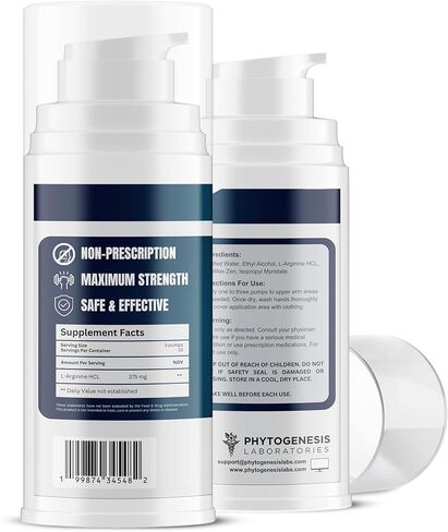 Phytogenesis L-Arginine HCL 375 mg Gel - Topical Nitric Oxide Support for Circulation & Performance - Advanced High Absorption Transdermal Formula - 375 mg L-Arginine HCL per Serving in Saudi Arabia