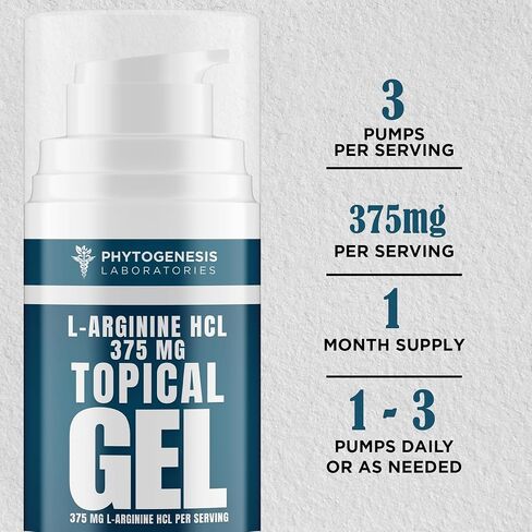 Phytogenesis L-Arginine HCL 375 mg Gel - Topical Nitric Oxide Support for Circulation & Performance - Advanced High Absorption Transdermal Formula - 375 mg L-Arginine HCL per Serving in Saudi Arabia