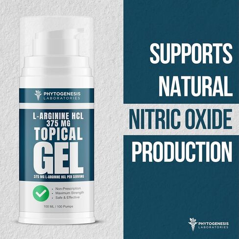 Phytogenesis L-Arginine HCL 375 mg Gel - Topical Nitric Oxide Support for Circulation & Performance - Advanced High Absorption Transdermal Formula - 375 mg L-Arginine HCL per Serving in Saudi Arabia