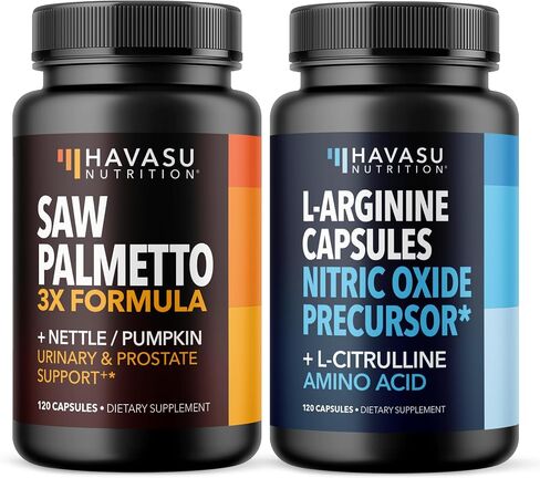 Saw Palmetto with Nettle & Pumpkin + L-Arginine with L-Citrulline Supplement Bundle for Men - Prostate Health & Nitric Oxide Production Bundle for Active Male Health - 60 Servings of Each in Saudi Arabia