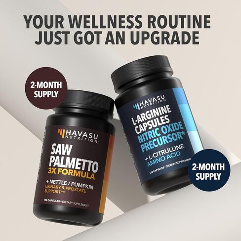 Saw Palmetto with Nettle & Pumpkin + L-Arginine with L-Citrulline Supplement Bundle for Men - Prostate Health & Nitric Oxide Production Bundle for Active Male Health - 60 Servings of Each in Saudi Arabia