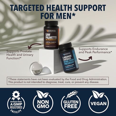 Saw Palmetto with Nettle & Pumpkin + L-Arginine with L-Citrulline Supplement Bundle for Men - Prostate Health & Nitric Oxide Production Bundle for Active Male Health - 60 Servings of Each in Saudi Arabia