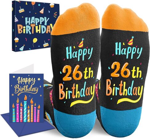 HAPPYPOP 26th Birthday Gifts Ideas Socks - Socks for 26 Year Olds Women Men, Best Gifts for 26 Year Olds, 26th Birthday Socks With Greeting Card in Saudi Arabia
