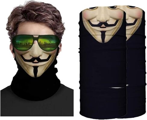 Anonymous Neck Gaiter 2-PK Lightweight Seamless Multifunctional Headwear - Neck Gaiter Shield for Men - Sun UV Dust Wind Proof - Washable and Reusable Outdoor - Guy Fawkes in Saudi Arabia