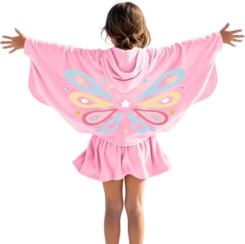 Girls' Butterfly Swim Cover Up Hooded Terry Zip-Up Bathing Towel Suit Wrap with Pockets Toddlers & Kids Cute Swimsuit Coverup in Kuwait