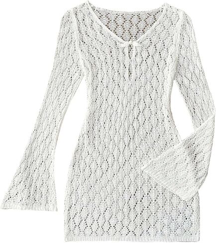 GORGLITTER Girl's Swim Beach Cover Up Dress Crochet Long Sleeve Bikini Swimsuit Coverup Dress Summer Vacation Outfit in Kuwait