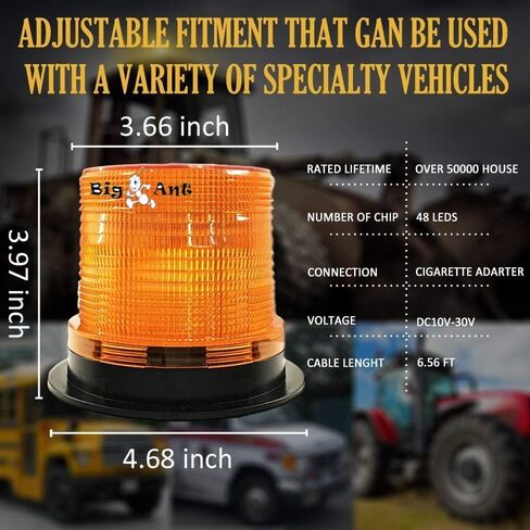 LED Strobe Light, Big Ant Amber 48 LED Warning Lights Safety Flashing Strobe Lights with Magnetic for Most Vehicle Trucks Cars, Law Enforcement Emergency Hazard Beacon Caution Warning Snow Plow in Kuwait