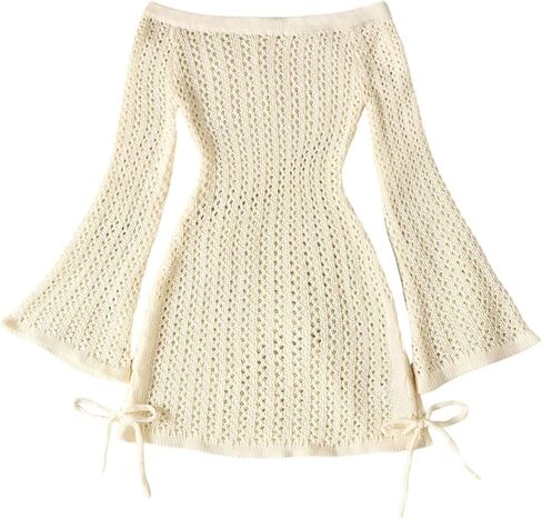 GORGLITTER Girl's Swim Cover Up Dress Crochet Off Shoulder Long Sleeve Swimsuit Coverup Beach Summer Vacation Outfit in Kuwait