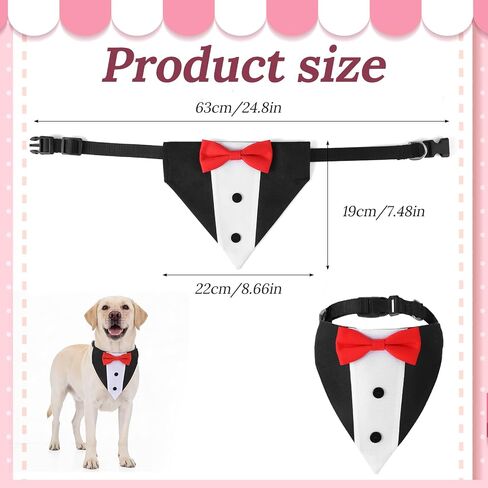Formal Dog Tuxedo Collar with Bow Tie, Adjustable Wedding Bandana Collar Costume for Medium Large Dog, Black and White, Polyester, Size L: Neck 15-24.8 Inch in Saudi Arabia