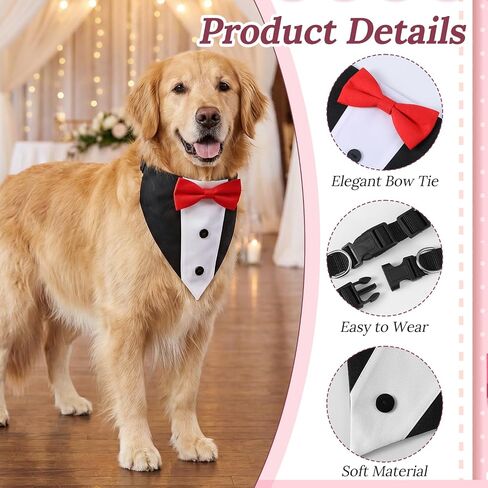 Formal Dog Tuxedo Collar with Bow Tie, Adjustable Wedding Bandana Collar Costume for Medium Large Dog, Black and White, Polyester, Size L: Neck 15-24.8 Inch in Saudi Arabia