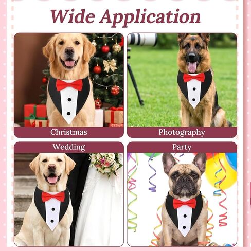 Formal Dog Tuxedo Collar with Bow Tie, Adjustable Wedding Bandana Collar Costume for Medium Large Dog, Black and White, Polyester, Size L: Neck 15-24.8 Inch in Saudi Arabia