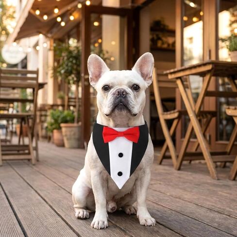Formal Dog Tuxedo Collar with Bow Tie, Adjustable Wedding Bandana Collar Costume for Medium Large Dog, Black and White, Polyester, Size L: Neck 15-24.8 Inch in Saudi Arabia