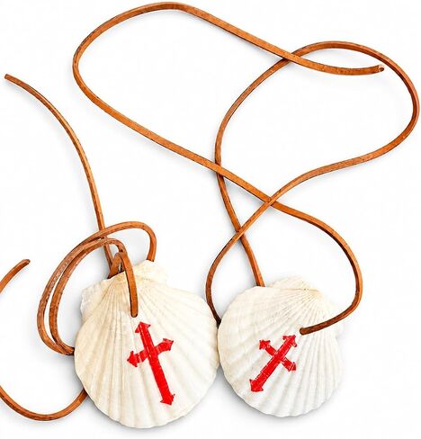 Small Size 1-2 inches. Set of 2. Handcrafted Pilgrim Shell Pendant with St James Cross, Natural Scallop Shell, Traditional Camino de Santiago Symbol, Religious Leather Cord Pendant in Kuwait