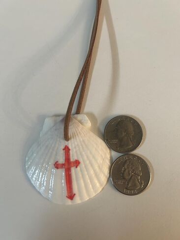 Small Size 1-2 inches. Set of 2. Handcrafted Pilgrim Shell Pendant with St James Cross, Natural Scallop Shell, Traditional Camino de Santiago Symbol, Religious Leather Cord Pendant in Kuwait