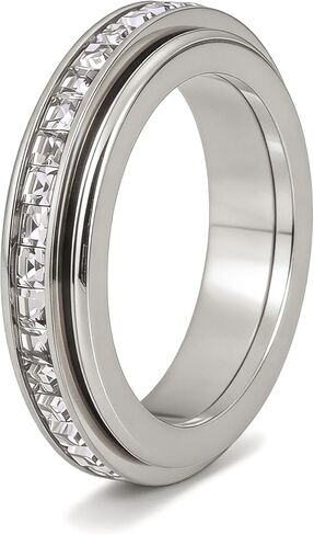 Anxiety Rings Titanium Steel Spinner Fidget Band Rings for Women, Cubic Zirconia Relieving Anxiety Wedding Promise Lucky Statement Rings Comfort Fit Size 5 to 11 in Saudi Arabia