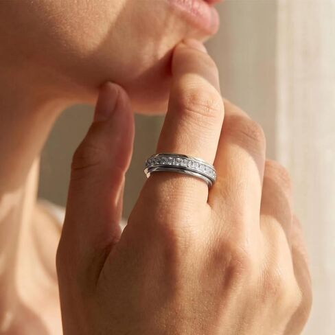 Anxiety Rings Titanium Steel Spinner Fidget Band Rings for Women, Cubic Zirconia Relieving Anxiety Wedding Promise Lucky Statement Rings Comfort Fit Size 5 to 11 in Saudi Arabia