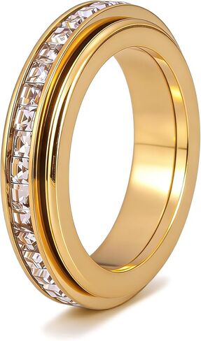 Anxiety Rings Titanium Steel Spinner Fidget Band Rings for Women, Cubic Zirconia Relieving Anxiety Wedding Promise Lucky Statement Rings Comfort Fit Size 5 to 11 in Saudi Arabia