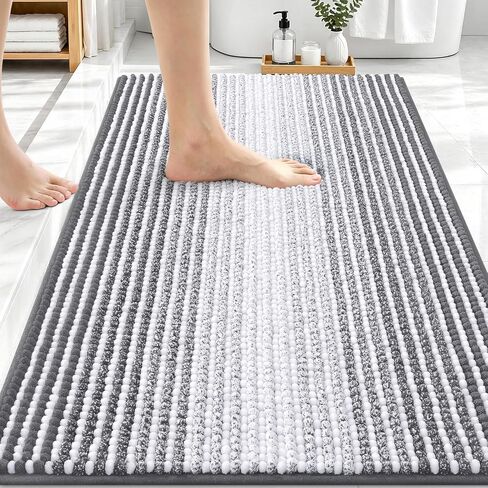 OLANLY Bathroom Rugs 30x20, Extra Soft Absorbent Chenille Striped Bath Rugs, Rubber Backing, Machine Wash Dry, Bath Mats for Bathroom Floor, Tub and Shower, Home Decor Accessories, Grey in Saudi Arabia