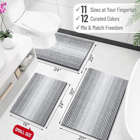 OLANLY Bathroom Rugs 30x20, Extra Soft Absorbent Chenille Striped Bath Rugs, Rubber Backing, Machine Wash Dry, Bath Mats for Bathroom Floor, Tub and Shower, Home Decor Accessories, Grey in Saudi Arabia