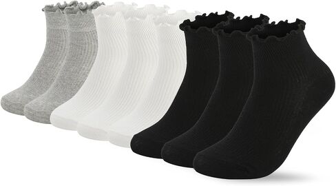 3/8 Pairs Frilly Socks Women,Ruffle Socks for Girl Women,Cute Ankle Socks for Women,Comfort Breathable One Size 5-9 in Saudi Arabia